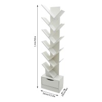 MSAIERPLR Tree Bookshelf Tree Bookcase with Drawer 12 Tier Book Tree Bookshelf Manga Bookshelf Modern Shelf Floor Standing Bookcase Book Shelf Organizer for Living Room Bedroom Home Office White