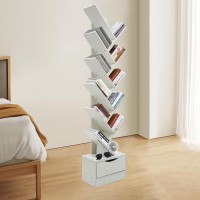 MSAIERPLR Tree Bookshelf Tree Bookcase with Drawer 12 Tier Book Tree Bookshelf Manga Bookshelf Modern Shelf Floor Standing Bookcase Book Shelf Organizer for Living Room Bedroom Home Office White