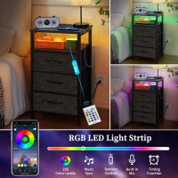 Yoobure Night Stand With Charging Station 20 Colors Led Nightstand With Usb Ports And Outlets End Table With 3 Fabric Drawers