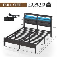 Seventable Bed Frame Full Size With Charging Station Led Bed With Upholstered Storage Headboard Metal Platform Bed With Under