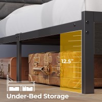 Seventable Bed Frame King Size With Charging Station Led Bed With Upholstered Storage Headboard Metal Platform Bed With Under