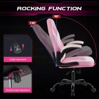 Sweetcrispy Computer Gaming Desk Chair Pink Ergonomic Office Executive Adjustable Swivel Task Pu Leather Racing Chair With Fli