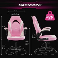 Sweetcrispy Computer Gaming Desk Chair Pink Ergonomic Office Executive Adjustable Swivel Task Pu Leather Racing Chair With Fli