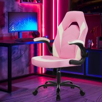 Sweetcrispy Computer Gaming Desk Chair Pink Ergonomic Office Executive Adjustable Swivel Task Pu Leather Racing Chair With Fli