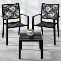 Best Choice Products 3Piece Outdoor Bistro Set Stackable Modern Steel Furniture For Porch Garden W 2 Chairs Table Geometri