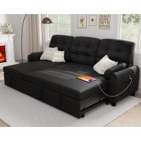 Ucloveria Sectional Sofa Couch 87 Sleeper Sofa Bed With Reversible Storage Chaise Pull Out Couch For Living Room Side Pocke