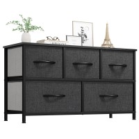 Yitahome Dresser With 5 Drawers Fabric Storage Tower Black Dresser Chest Of Drawers Organizer Unit For Bedroom