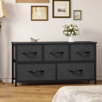 Yitahome Dresser With 5 Drawers Fabric Storage Tower Black Dresser Chest Of Drawers Organizer Unit For Bedroom