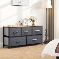 Dwvo Dresser Tv Stand Fabric Dresser With 5 Drawers Dresser For Bedroom Wide Dresser Storage Tower Chest Of Drawers For Clo