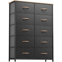 Dwvo 10 Drawers Dresser Fabric Dresser Tall Chest Organizer Unit For Living Room Hallway Closets Sturdy Steel Frame Woode