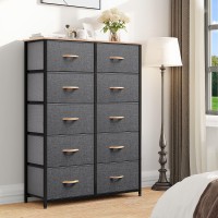 Dwvo 10 Drawers Dresser Fabric Dresser Tall Chest Organizer Unit For Living Room Hallway Closets Sturdy Steel Frame Woode