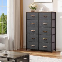 Dwvo 10 Drawers Dresser Fabric Dresser Tall Chest Organizer Unit For Living Room Hallway Closets Sturdy Steel Frame Woode