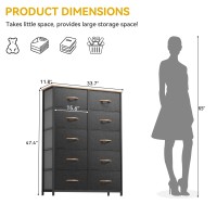 Dwvo 10 Drawers Dresser Fabric Dresser Tall Chest Organizer Unit For Living Room Hallway Closets Sturdy Steel Frame Woode