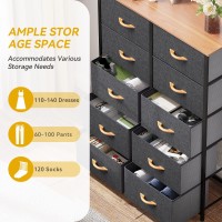 Dwvo 10 Drawers Dresser Fabric Dresser Tall Chest Organizer Unit For Living Room Hallway Closets Sturdy Steel Frame Woode