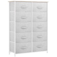 Dwvo 10 Drawers Dresser Fabric Dresser For Living Room Tall Chest Organizer Unit For Living Room Hallway