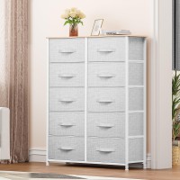 Dwvo 10 Drawers Dresser Fabric Dresser For Living Room Tall Chest Organizer Unit For Living Room Hallway