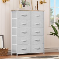 Dwvo 10 Drawers Dresser Fabric Dresser For Living Room Tall Chest Organizer Unit For Living Room Hallway