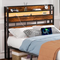 Furnulem Full Size Headboard Storage 2 Tier Headboard With Usb Ports For Dorm Led Light College Headboard Shelf Height Adjustabl