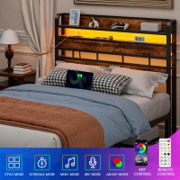 Furnulem Full Size Headboard Storage 2 Tier Headboard With Usb Ports For Dorm Led Light College Headboard Shelf Height Adjustabl