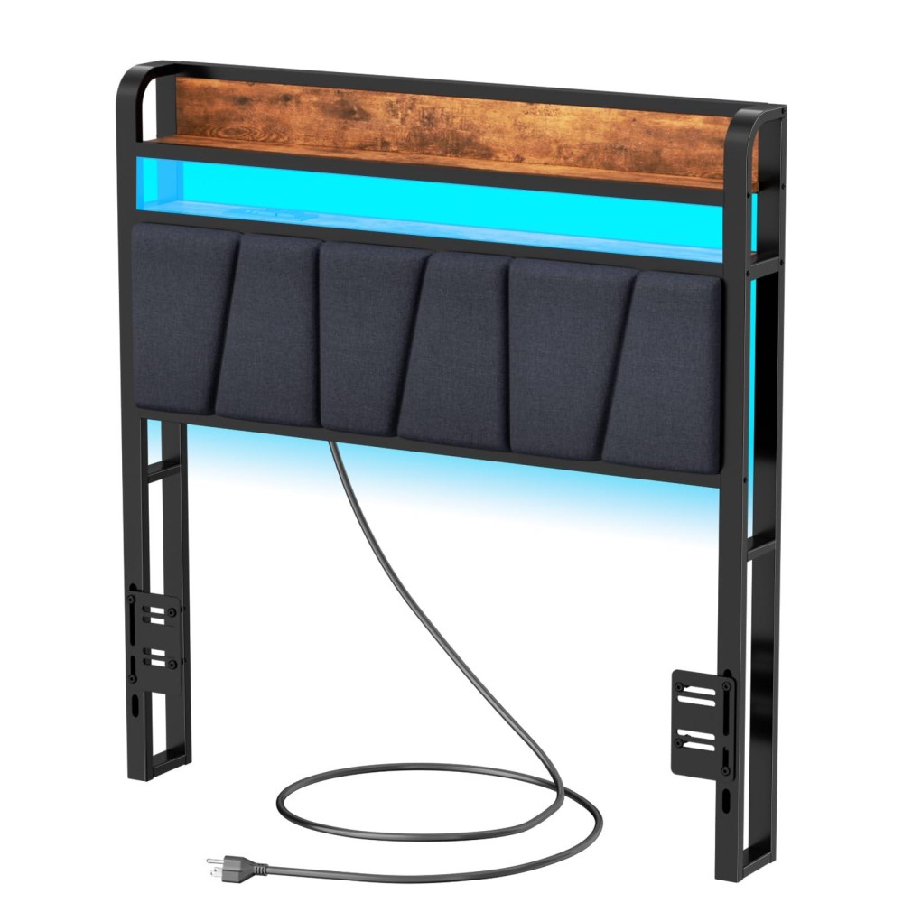 Furnulem Twin Size Headboard Only 2 Outlets 2 Usb Ports Bed Headboards With Charging Station 2 Tier Storage Headboard Shelf For