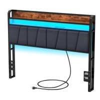 Furnulem Full Size Headboard Storage 2 Tier Headboard With Usb Ports For Dorm Led Light College Headboard Shelf Height Adjustabl