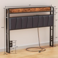 Furnulem Full Size Headboard Storage 2 Tier Headboard With Usb Ports For Dorm Led Light College Headboard Shelf Height Adjustabl