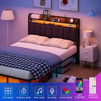 Furnulem Full Size Headboard Storage 2 Tier Headboard With Usb Ports For Dorm Led Light College Headboard Shelf Height Adjustabl