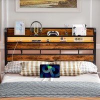 Furnulem Headboard For Queen Size Bed With Storage Led Light Headboards With Outlets Usb Ports Height Adjustable Queen Size