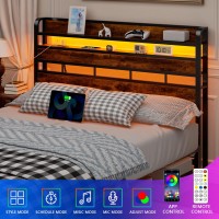 Furnulem Headboard For Queen Size Bed With Storage Led Light Headboards With Outlets Usb Ports Height Adjustable Queen Size