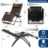 Udpatio Oversized Zero Gravity Chair 29In Xl Patio Reclining Chair With Cushion  Outdoor Folding Recliner With Pillows|Cup Holder|Foot Rest|Padded Headrest  Brown Grey  Support 500Lb