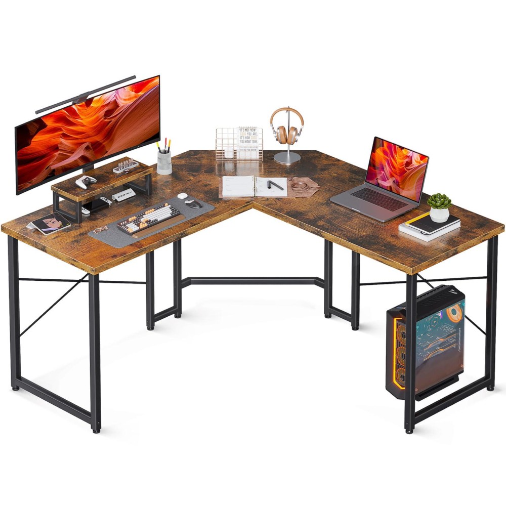 Casaottima L Shaped Gaming Desk With Monitor Stand Corner Desk Gaming Table For Home Office Computer Desk Sturdy Writing Works