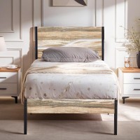 Vecelo Twin Bed Frame With Wood Headboard Solid And Strong Metal Support No Box Spring Needed