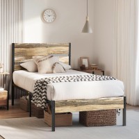 Vecelo Twin Bed Frame With Wood Headboard Solid And Strong Metal Support No Box Spring Needed