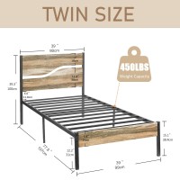 Vecelo Twin Bed Frame With Wood Headboard Solid And Strong Metal Support No Box Spring Needed