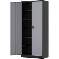 Fesbos 71 Tall Metal Storage Cabinet Steel File Cabinets With Lockable Doors And Adjustable Shelvesblackgray Steel Storage