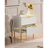 Sicotas White Night Stand Set 2 Wide Fluted Nightstand With 2 Drawers Modern Glossy Storage Bedside Table For Bedroom End Sid