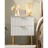 Sicotas White Night Stand Set 2 Wide Fluted Nightstand With 2 Drawers Modern Glossy Storage Bedside Table For Bedroom End Sid