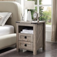 Redlemon Farmhouse Nightstand With Charging Station Rustic 18 Inch End Table With 2 Storage Drawers And Open Shelf Wood Sofa S