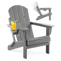 Serique Adjustable Folding Adirondack Chair With Wood Texture Weather Resistant Hdpe Reclining Chair Oversized Patio Chair Wit