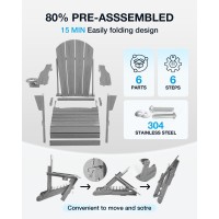 Serique Adjustable Folding Adirondack Chair With Wood Texture Weather Resistant Hdpe Reclining Chair Oversized Patio Chair Wit