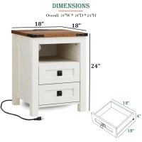 Redlemon Farmhouse Nightstand With Charging Station Rustic 18 Inch End Table With 2 Storage Drawers And Open Shelf Wood Sofa S