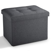 Linmagco Small Storage Ottoman Stool Foot Rest Stool Under Desk Stool Short Folding Ottoman Linen Cloth Dark Gray 17X13X13In