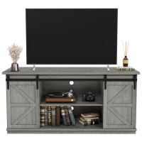 Jummico Tv Stand For 65 Inch Tv Entertainment Center With Storage Cabinets And Sliding Barn Doors Mid Century Modern Media Tv