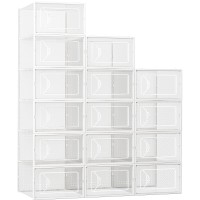 Foluck Shoe Storage Box 15 Pack Clear Plastic Stackable Shoe Organizer For Closet Interlocking Design Shoe Container Bins For