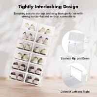 Foluck Shoe Storage Box 15 Pack Clear Plastic Stackable Shoe Organizer For Closet Interlocking Design Shoe Container Bins For