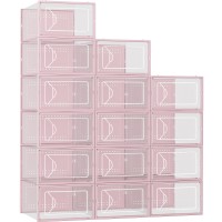 Foluck Shoe Storage Box 15 Pack Clear Plastic Stackable Shoe Organizer For Closet Interlocking Design Shoe Container Bins For