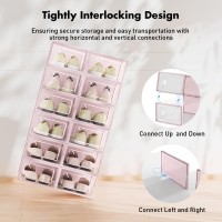 Foluck Shoe Storage Box 15 Pack Clear Plastic Stackable Shoe Organizer For Closet Interlocking Design Shoe Container Bins For