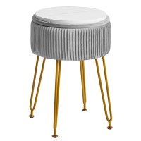 Ibuyke Velvet Storage Footrest Stool Ottoman Makeup Vanity Stool Side Table With Golden Steel Legs Removable Cover Coffee Tabl