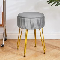 Ibuyke Velvet Storage Footrest Stool Ottoman Makeup Vanity Stool Side Table With Golden Steel Legs Removable Cover Coffee Tabl