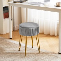 Ibuyke Velvet Storage Footrest Stool Ottoman Makeup Vanity Stool Side Table With Golden Steel Legs Removable Cover Coffee Tabl